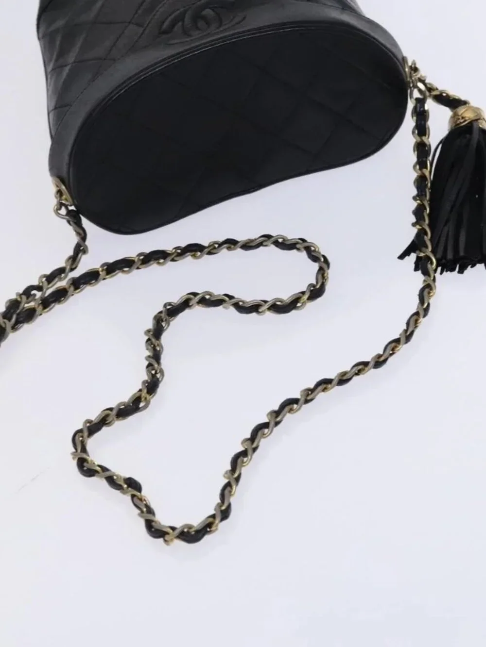 CHANEL Matelasse Chain Shoulder Bag Lamb Skin Black CC Auth bs23838